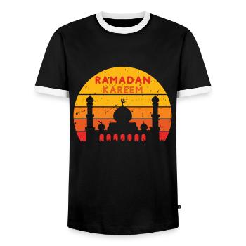 Ramadan Kareem Sunset Colors - Men's Ringer Shirt - black/white - Front - AI Model Female 172 light (172cm) & AI Model Male 178 light (178cm)