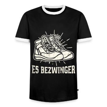 Alpenüberquerung Oberstdorf Meran E5 Fernwanderweg - Männer Kontrast-T-Shirt - Schwarz/Weiß - Vorne - AI Model Female 172 light (172cm) & AI Model Male 178 light (178cm)
