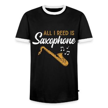 Saxophone Musician Jazz Saxophonist Orchestra - Men's Ringer Shirt - black/white - Front - AI Model Female 172 light (172cm) & AI Model Male 178 light (178cm)