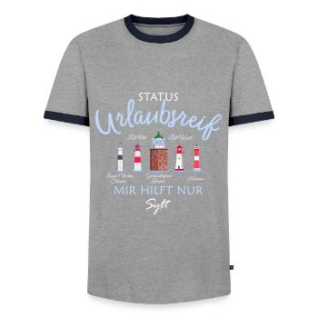 Sylt, status ready for a holiday, German North Sea - Men's Ringer Shirt - grey/navy  - Front - AI Model Female 172 light (172cm) & AI Model Male 178 light (178cm)