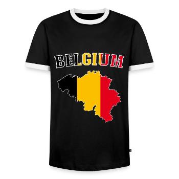 Belgium Flag Map - Men's Ringer Shirt - black/white - Front - AI Model Female 172 light (172cm) & AI Model Male 178 light (178cm)