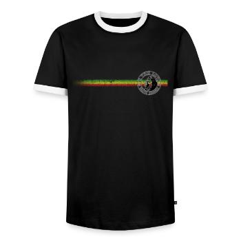 is this love roots reggae - T-shirt contrasté Homme - noir/blanc - Devant - AI Model Female 172 light (172cm) & AI Model Male 178 light (178cm)