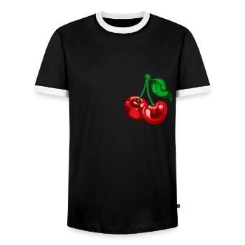 Cherries in Chest Pocket Shirt Pocket Bag - Men's Ringer Shirt - black/white - Front - AI Model Female 172 light (172cm) & AI Model Male 178 light (178cm)