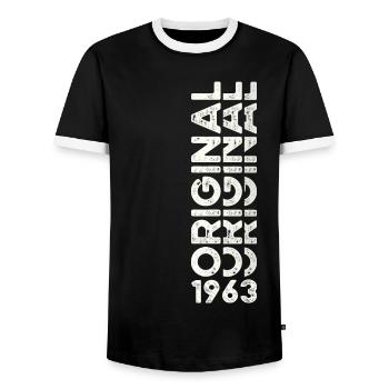 60th Birthday Man Woman Original Vintage 1963 - Men's Ringer Shirt - black/white - Front - AI Model Female 172 light (172cm) & AI Model Male 178 light (178cm)