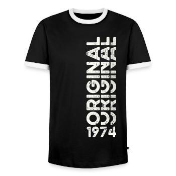 49th Birthday Man Woman Original Vintage 1974 - Men's Ringer Shirt - black/white - Front - AI Model Female 172 light (172cm) & AI Model Male 178 light (178cm)