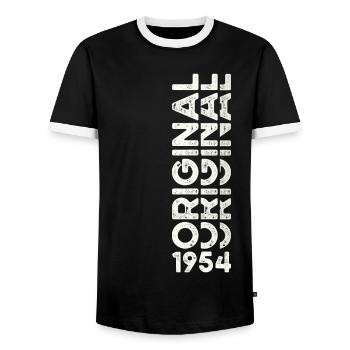 69th Birthday Man Woman Original Vintage 1954 - Men's Ringer Shirt - black/white - Front - AI Model Female 172 light (172cm) & AI Model Male 178 light (178cm)