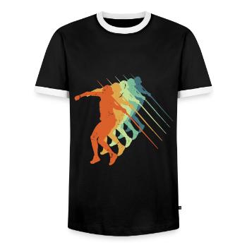 Retro Javelin Throw, Track & Field Athletic Sport - Men's Ringer Shirt - black/white - Front - AI Model Female 172 light (172cm) & AI Model Male 178 light (178cm)