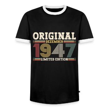 76e anniversaire Original Décembre Né 1947 - T-shirt contrasté Homme - noir/blanc - Devant - AI Model Female 172 light (172cm) & AI Model Male 178 light (178cm)