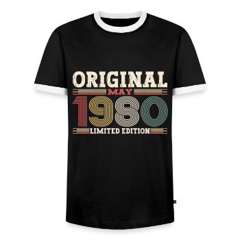 Original mai 1980 Vintage 1980 anniversaire 1980 - T-shirt contrasté Homme - noir/blanc - Devant - AI Model Female 172 light (172cm) & AI Model Male 178 light (178cm)