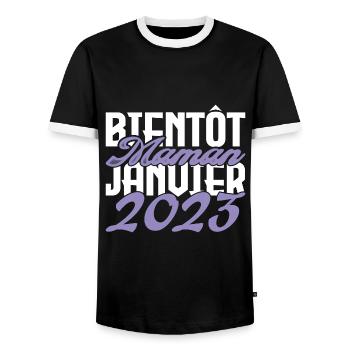 Annonce grossesse. bientôt Maman Janvier 2023.mama - T-shirt contrasté Homme - noir/blanc - Devant - AI Model Female 172 light (172cm) & AI Model Male 178 light (178cm)