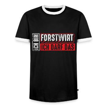 Forstwirt | Ich bin Forstwirt ich darf das - Männer Kontrast-T-Shirt - Schwarz/Weiß - Vorne - AI Model Female 172 light (172cm) & AI Model Male 178 light (178cm)