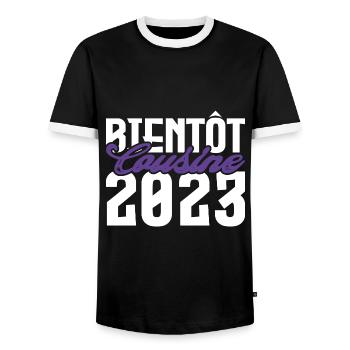 Cadeau Annonce grossesse bientôt Cousine 2023. - T-shirt contrasté Homme - noir/blanc - Devant - AI Model Female 172 light (172cm) & AI Model Male 178 light (178cm)