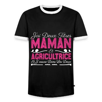 J'ai deux titres maman et Agricultrice.CadeauMaman - T-shirt contrasté Homme - noir/blanc - Devant - AI Model Female 172 light (172cm) & AI Model Male 178 light (178cm)