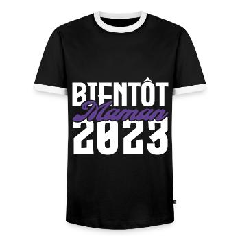 Cadeau Annonce grossesse bientôt Maman 2023. mama. - T-shirt contrasté Homme - noir/blanc - Devant - AI Model Female 172 light (172cm) & AI Model Male 178 light (178cm)