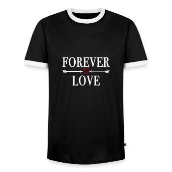 FOREVER LOVE - Valentine's Day Birthday Christmas - Men's Ringer Shirt - black/white - Front - AI Model Female 172 light (172cm) & AI Model Male 178 light (178cm)