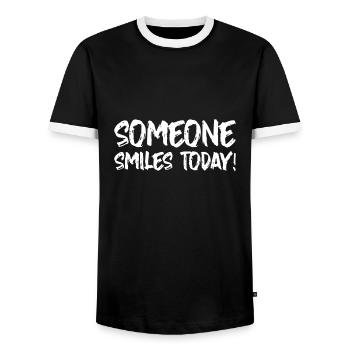 SOMEONE SMILES TODAY - Männer Kontrast-T-Shirt - Schwarz/Weiß - Vorne - AI Model Female 172 light (172cm) & AI Model Male 178 light (178cm)
