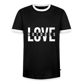 Love Hotdogs Fast Food Statement - Men's Ringer Shirt - black/white - Front - AI Model Female 172 light (172cm) & AI Model Male 178 light (178cm)