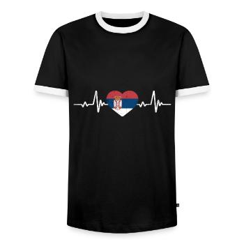 Serbia Heart Serbian Flag Retro - Men's Ringer Shirt - black/white - Front - AI Model Female 172 light (172cm) & AI Model Male 178 light (178cm)