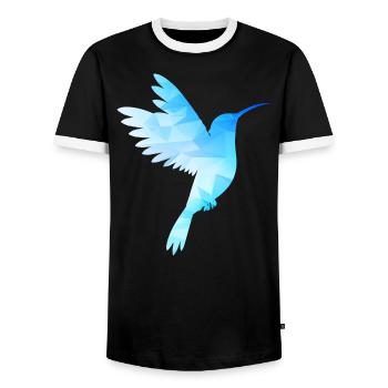 Kolibri weiß blau Vogel low poly fliegt exotisch - Männer Kontrast-T-Shirt - Schwarz/Weiß - Vorne - AI Model Female 172 light (172cm) & AI Model Male 178 light (178cm)