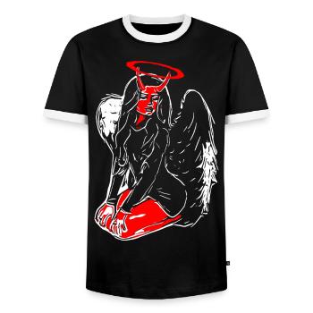 2reborn angel devil heaven hell solo - T-shirt contrasté Homme - noir/blanc - Devant - AI Model Female 172 light (172cm) & AI Model Male 178 light (178cm)
