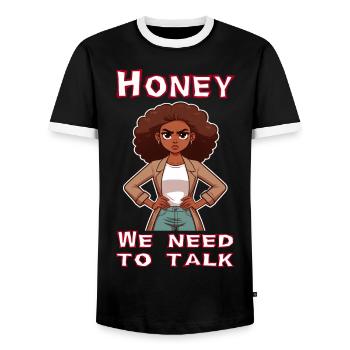 Honey we need to talk - Männer Kontrast-T-Shirt - Schwarz/Weiß - Vorne - AI Model Female 172 light (172cm) & AI Model Male 178 light (178cm)