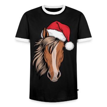 Nikolaus Pferd Weihnachten Weihnachtsmütze - Männer Kontrast-T-Shirt - Schwarz/Weiß - Vorne - AI Model Female 172 light (172cm) & AI Model Male 178 light (178cm)