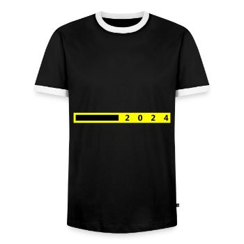 2024 year - Men's Ringer Shirt - black/white - Front - AI Model Female 172 light (172cm) & AI Model Male 178 light (178cm)