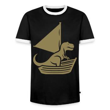 Cool Summer Sailboat T-Rex Silhouette - Men's Ringer Shirt - black/white - Front - AI Model Female 172 light (172cm) & AI Model Male 178 light (178cm)