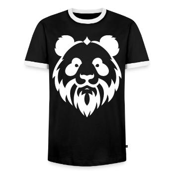 Panda with Beard Minimalist Bear Portrait - Men's Ringer Shirt - black/white - Front - AI Model Female 172 light (172cm) & AI Model Male 178 light (178cm)