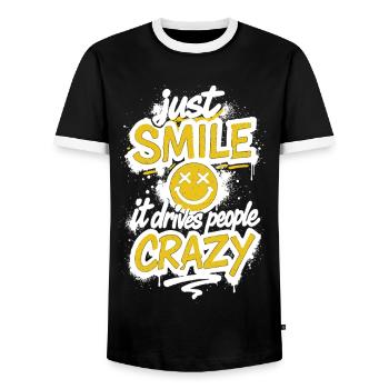 Just Smile – Crazy Graffiti Spruch - Männer Kontrast-T-Shirt - Schwarz/Weiß - Vorne - AI Model Female 172 light (172cm) & AI Model Male 178 light (178cm)