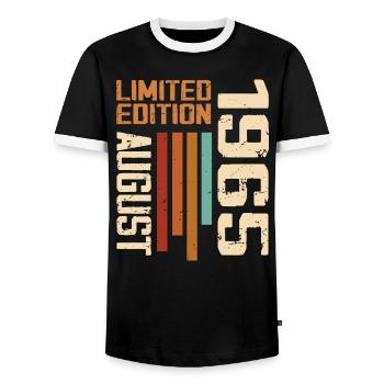August 1965 Birthday Gift August 1965 August - Men's Ringer Shirt - black/white - Front - AI Model Female 172 light (172cm) & AI Model Male 178 light (178cm)
