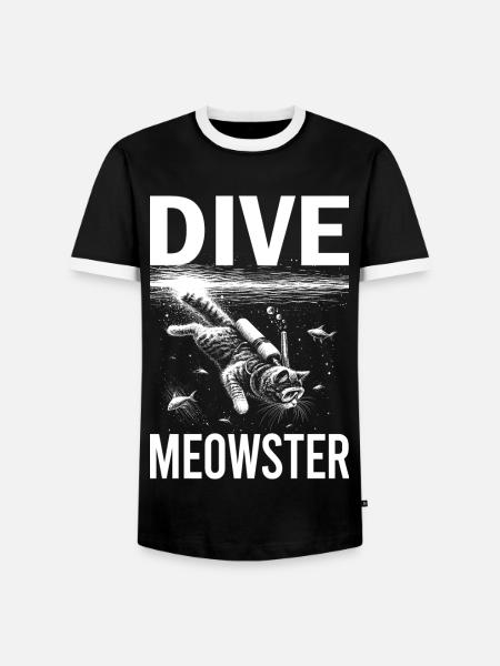 Dive Meowster Scuba Cat Diving Funny Animals - Men's Ringer Shirt - black/white