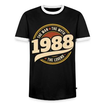 Man 1988 The Legend 35 Years Anniversary - Men's Ringer Shirt - black/white - Front - AI Model Female 172 light (172cm) & AI Model Male 178 light (178cm)