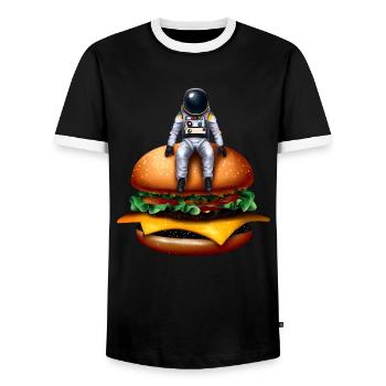 Astronaute spatial Cheeseburger - T-shirt contrasté Homme - noir/blanc - Devant - AI Model Female 172 light (172cm) & AI Model Male 178 light (178cm)