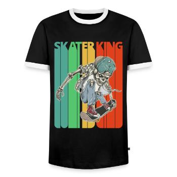 Vintage Skater King.Hipster Skeleton.Skateboarding - Men's Ringer Shirt - black/white - Front - AI Model Female 172 light (172cm) & AI Model Male 178 light (178cm)