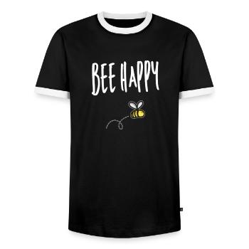 Bee happy bee beekeeper wasp honey saying bees - Men's Ringer Shirt - black/white - Front - AI Model Female 172 light (172cm) & AI Model Male 178 light (178cm)