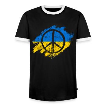 Ukraine Frieden Peace Flagge - Männer Kontrast-T-Shirt - Schwarz/Weiß - Vorne - AI Model Female 172 light (172cm) & AI Model Male 178 light (178cm)