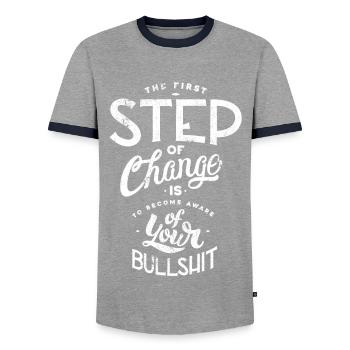 SCHWACHSINN MIST BLÖDSINN SCHEIßE SPRÜCHE MOTIV - Männer Kontrast-T-Shirt - Grau/Navy  - Vorne - AI Model Female 172 light (172cm) & AI Model Male 178 light (178cm)