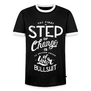 SCHWACHSINN MIST BLÖDSINN SCHEIßE SPRÜCHE MOTIV - Männer Kontrast-T-Shirt - Schwarz/Weiß - Vorne - AI Model Female 172 light (172cm) & AI Model Male 178 light (178cm)