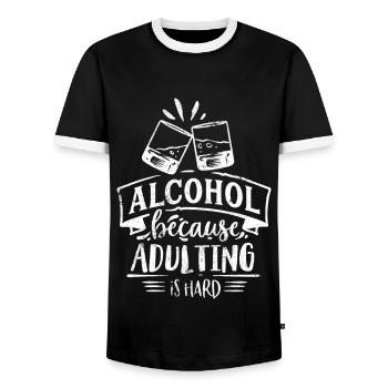 ALKOHOL PARTY GRILLEN FEIERN TRINKEN SPRÜCHE MOTIV - Männer Kontrast-T-Shirt - Schwarz/Weiß - Vorne - AI Model Female 172 light (172cm) & AI Model Male 178 light (178cm)