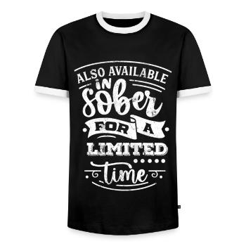 ALKOHOL NÜCHTERN PARTY ZEIT TRINKEN SPRÜCHE MOTIV - Männer Kontrast-T-Shirt - Schwarz/Weiß - Vorne - AI Model Female 172 light (172cm) & AI Model Male 178 light (178cm)