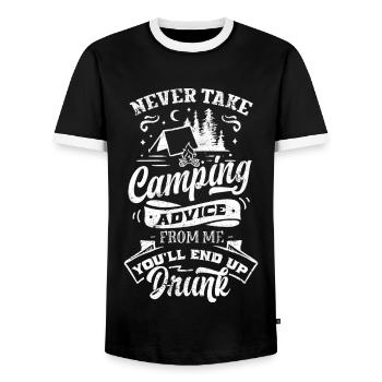 CAMPING COUNCIL DRUNK BEER DRINKING BARBECUE MOTIF - Men's Ringer Shirt - black/white - Front - AI Model Female 172 light (172cm) & AI Model Male 178 light (178cm)