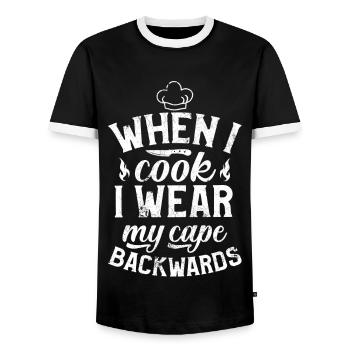 CAPS PLAY FIRE BBQ GRILL GRILL GIFT - Men's Ringer Shirt - black/white - Front - AI Model Female 172 light (172cm) & AI Model Male 178 light (178cm)