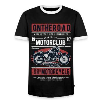 MC MOTORRAD CLUB RETRO VINTAGE CHOPPER RIDE MOTIVE - Männer Kontrast-T-Shirt - Schwarz/Weiß - Vorne - AI Model Female 172 light (172cm) & AI Model Male 178 light (178cm)