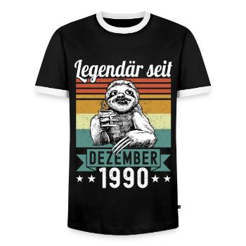 Sloth Legendary since December 1990 birthday - Men's Ringer Shirt - black/white - Front - AI Model Female 172 light (172cm) & AI Model Male 178 light (178cm)