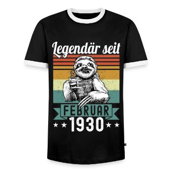 Faultier Legendär seit Februar 1930 Geburtstag - Männer Kontrast-T-Shirt - Schwarz/Weiß - Vorne - AI Model Female 172 light (172cm) & AI Model Male 178 light (178cm)