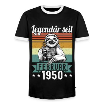 Faultier Legendär seit Februar 1950 Geburtstag - Männer Kontrast-T-Shirt - Schwarz/Weiß - Vorne - AI Model Female 172 light (172cm) & AI Model Male 178 light (178cm)