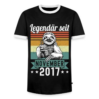 Faultier Legendär seit November 2017 Geburtstag - Männer Kontrast-T-Shirt - Schwarz/Weiß - Vorne - AI Model Female 172 light (172cm) & AI Model Male 178 light (178cm)