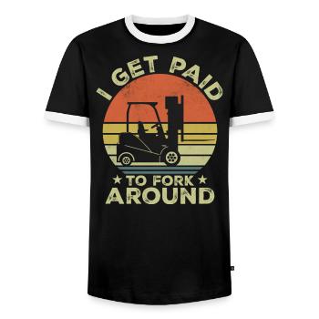 I Get Paid To Fork Around - Men's Ringer Shirt - black/white - Front - AI Model Female 172 light (172cm) & AI Model Male 178 light (178cm)