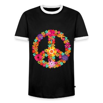 Blumen Peace Schlager Frieden bunt Hippie 70er - Männer Kontrast-T-Shirt - Schwarz/Weiß - Vorne - AI Model Female 172 light (172cm) & AI Model Male 178 light (178cm)